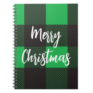 Green Kariert Pattern Frohe Weihnachten Notizblock