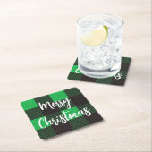 Green Kariert Pattern Frohe Weihnachten Rechteckiger Pappuntersetzer (Vor Ort)