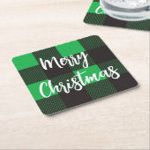 Green Kariert Pattern Frohe Weihnachten Rechteckiger Pappuntersetzer (angewinkelt)