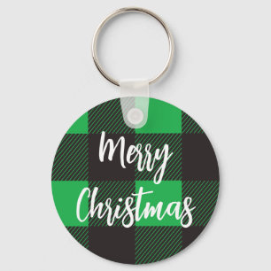 Green Kariert Pattern Frohe Weihnachten Schlüsselanhänger