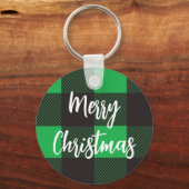 Green Kariert Pattern Frohe Weihnachten Schlüsselanhänger (Vorderseite)