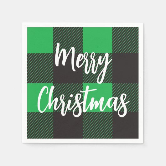 Green Kariert Pattern Frohe Weihnachten Serviette (Vorderseite)
