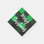 Green Kariert Pattern Frohe Weihnachten Serviette (Ecke)