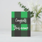 Green Kariert Pattern Glückwunsch Postkarte (Stehend Vorderseite)