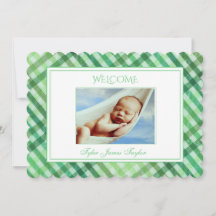 Green Kariert Personalisiert Script Baby Foto Birt