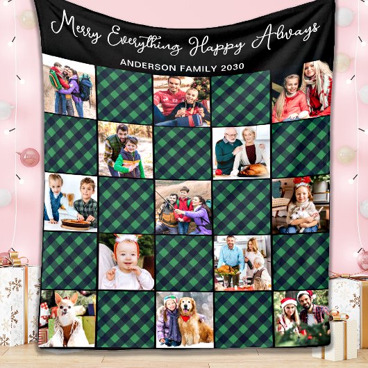 Green Kariert Quilt Personalisiert 13 FotoCollage Fleecedecke