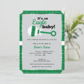 Green Kariert Rattle Eagle Baby Dusche Einladung (Stehend Vorderseite)