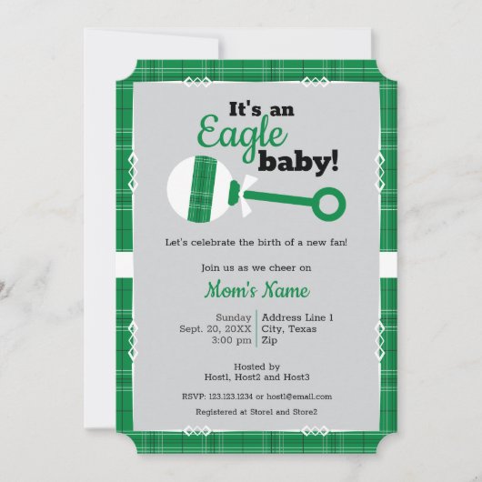 Green Kariert Rattle Eagle Baby Dusche Einladung (Vorderseite)