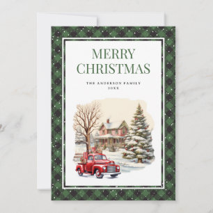 Green Kariert Red Truck Frohe Weihnachtskarte Feiertagskarte