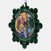 Green Kariert Rustic Frohe Weihnachten Foto Ornament Karte (Linke Ecke)