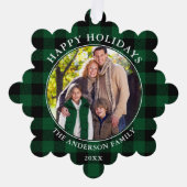 Green Kariert Rustic Happy Holidays Foto Ornament Karte (Vorderseite)