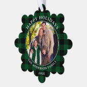 Green Kariert Rustic Happy Holidays Foto Ornament Karte (Linke Ecke)