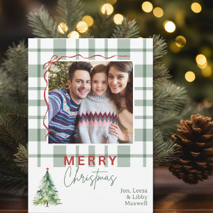 Green Kariert Rustikal Foto Weihnachtskarte Feiertagskarte