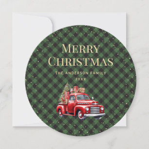 Green Kariert Snow Red Truck Frohe Weihnachtskarte Feiertagskarte
