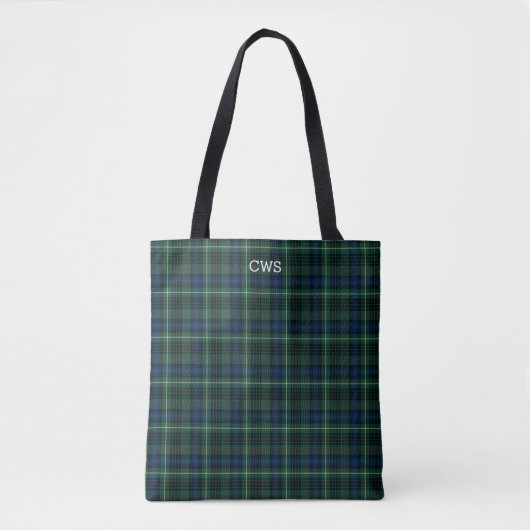 Green Kariert Stewart Hunting Tartan Monogram Tasche (Vorderseite)