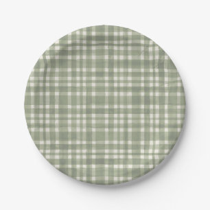 Green Kariert Watercolor Gingham Party Plate Pappteller
