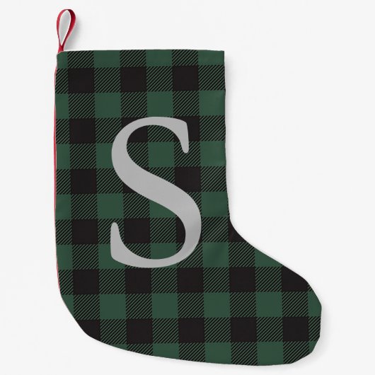 Green Karierte Mit Monogramm Classic Urlaub Rustik Kleiner Weihnachtsstrumpf (Vorderseite)