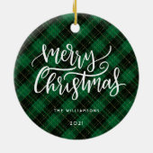 Green Karierte Weihnachtsschrift Foto Ornament (Hinten)