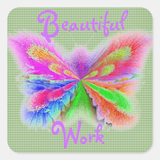 Green Karo Butterfly Quadratischer Aufkleber (Vorderseite)