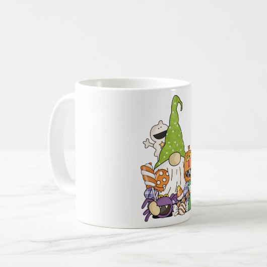 Green Kawaii Halloween Gnome Cartoon Illustration Kaffeetasse (Vorderseite Links)