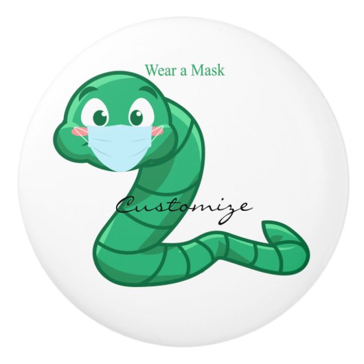 Green Kawaii Worm Thunder_Cove Keramikknauf (Vorderseite)
