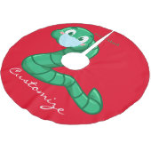 Green Kawaii Worm Thunder_Cove Polyester Weihnachtsbaumdecke (Schrägansicht)