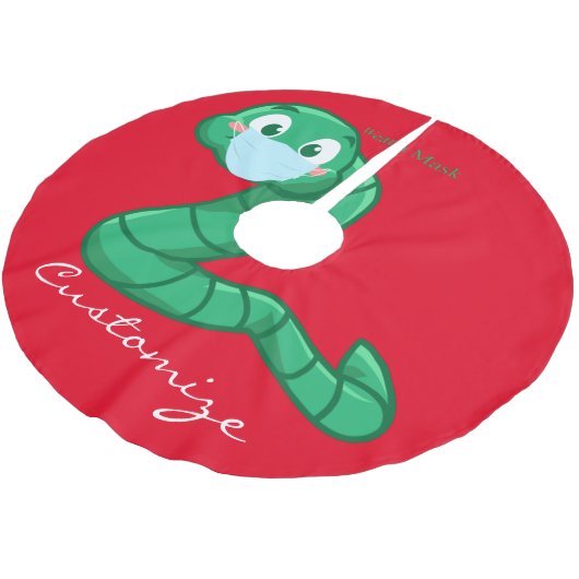Green Kawaii Worm Thunder_Cove Polyester Weihnachtsbaumdecke (Schrägansicht)