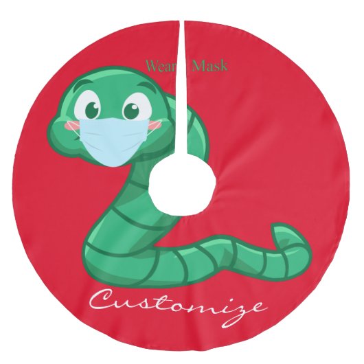 Green Kawaii Worm Thunder_Cove Polyester Weihnachtsbaumdecke (Vorderseite)