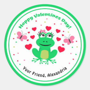 Green Kids Frog Hoppy Valentinstag Runder Aufkleber