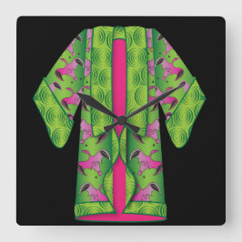 Green Kimono Wall Clock Quadratische Wanduhr