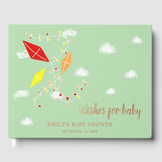 Green Kites Baby Dusche Gold Foil Wünsche für Baby Gästebuch (Vorderseite)