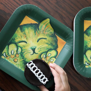 Green Kitty Cat Caturday Art kitten Designs Pappteller