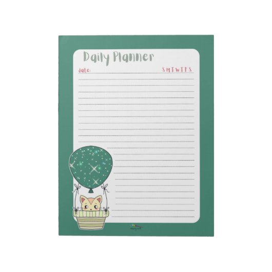 Green Kitty in einem Ballon Planner Notepad Notizblock (Rotiert)