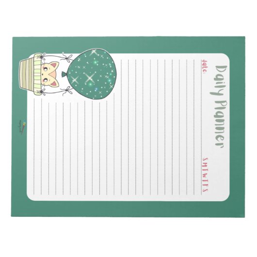 Green Kitty in einem Ballon Planner Notepad Notizblock (Vorderseite)