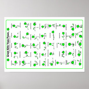 Green Kitty Yoga Posen Poster
