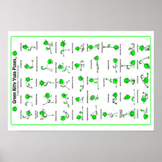 Green Kitty Yoga Posen Poster