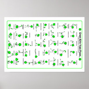 Green Kitty Yoga Posen Poster