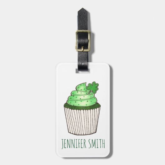 Green Kleeblatt Clover Cupcake St. Patrick's Day Gepäckanhänger (Vorderseite vertikal)