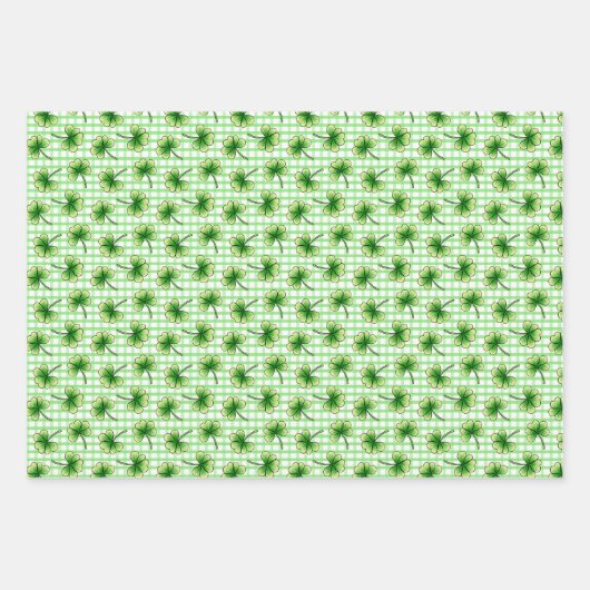 Green Kleeblatt Clover Leaf St Patricks Day Geschenkpapier Set (Vorderseite)