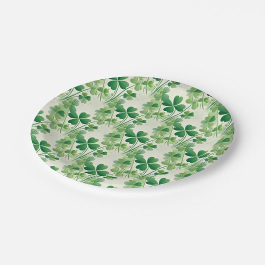 Green Kleeblatt Clover Pattern St Patrick's Day Pappteller (Schrägansicht)