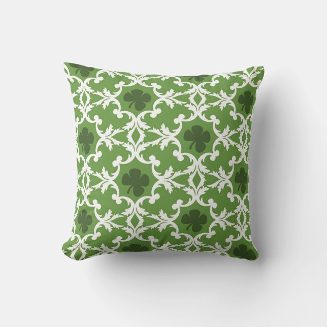 Green Kleeblatt Damask Kissen (Vorderseite)