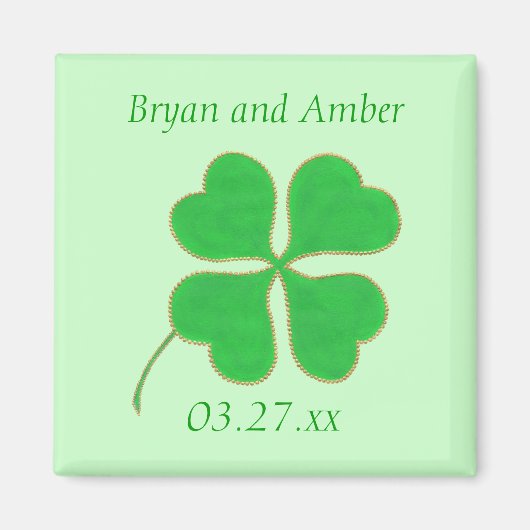 Green Kleeblatt Gold Dots, Speichern Sie das Datum Magnet (Vorne)