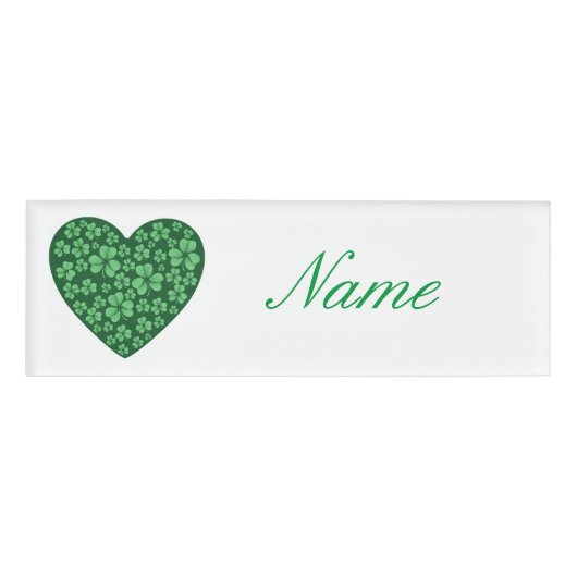 Green Kleeblatt Heart St Patrick's Day Namenschild (Vorderseite)