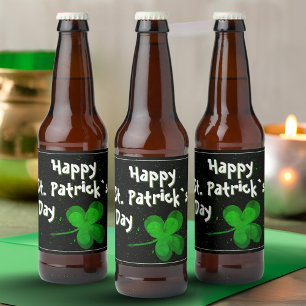 Green Kleeblatt Irish Happy St Patrick`s Day Bierflaschenetikett