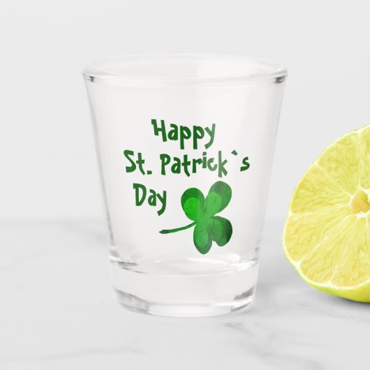 Green Kleeblatt Irish Happy St Patrick`s Day Schnapsglas (Vorderseite)