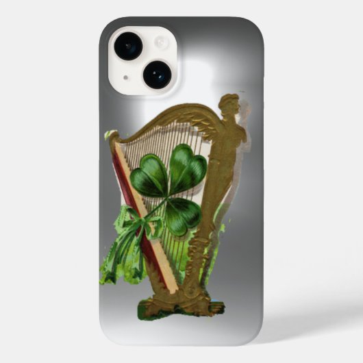 GREEN KLEEBLATT IRISH HARP Grau Weiß Case-Mate iPhone Hülle (Rückseite)