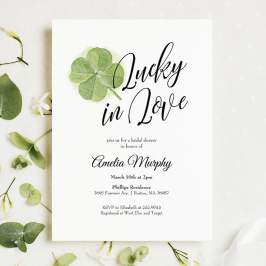 Green Kleeblatt Lucky in Liebe Brautparty Einladung