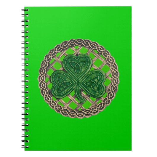 Green Kleeblatt On Celtic Knots Spiral Notebook Notizblock (Vorderseite)