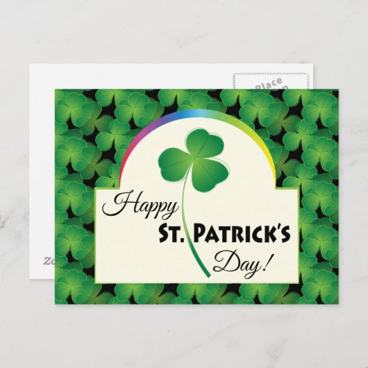 Green Kleeblatt Pattern, Happy St. Patrick's Day Postkarte (Vorne/Hinten)
