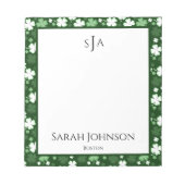 Green Kleeblatt, St. Patrick's Day Monogram Notizblock (Vorderseite)
